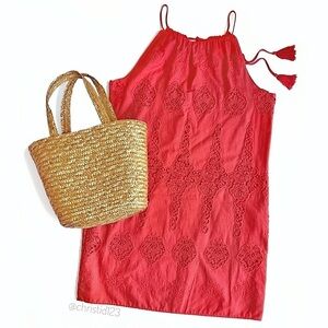 Max Studio Crochet Embroidered Halter Dress